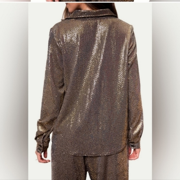 NWT $680 Chloe Kristyn 2 Pieces Sequin Gold Pants and Button Down Blouse Size L - Picture 11 of 14